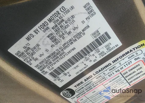 2012 Ford F-150 Fx4 from USA, damaged, VIN 1FTFW1ET5CFC35786